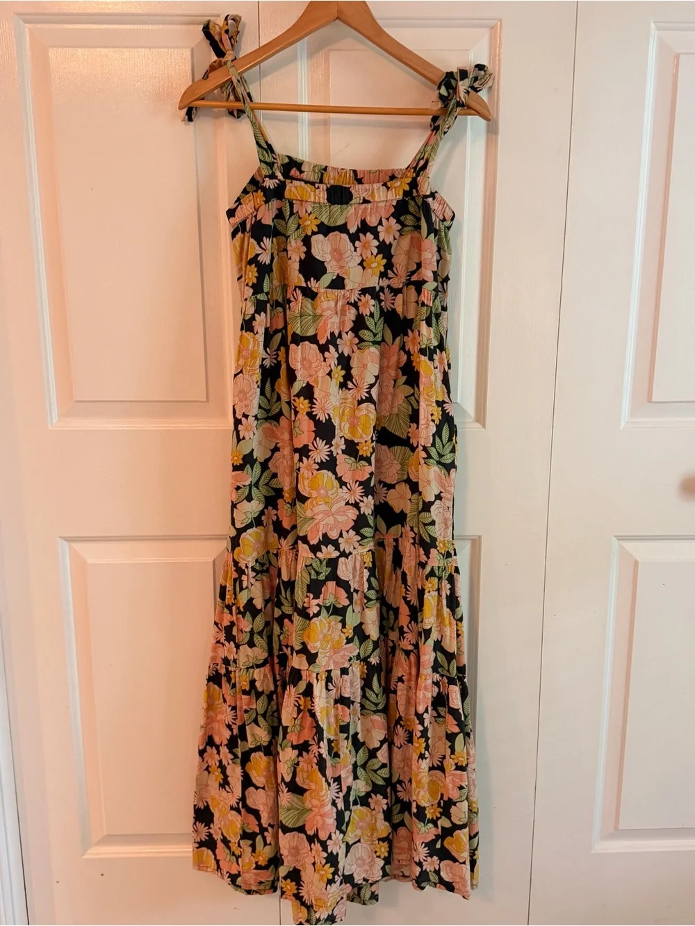 Anthropologie Black Floral Maxi Dress with Pink, Yellow & Green Print - Picture 9 of 10